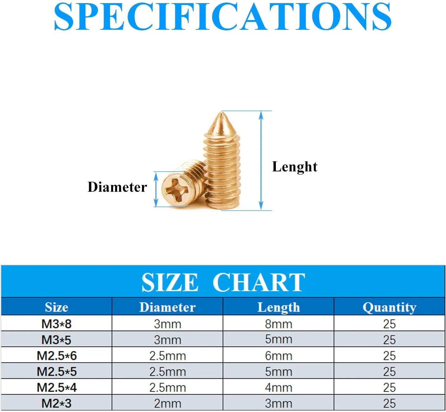 150 Pcs Nickel Plated Tip Screws for Leather Accessories - 6 Sizes Belt Screws Include M23, M2.54, M2.55, M2.56, M35, M38 With 2mm Screwdriver for Belt Buckle, Wallet, Handbag, Purse - Gold