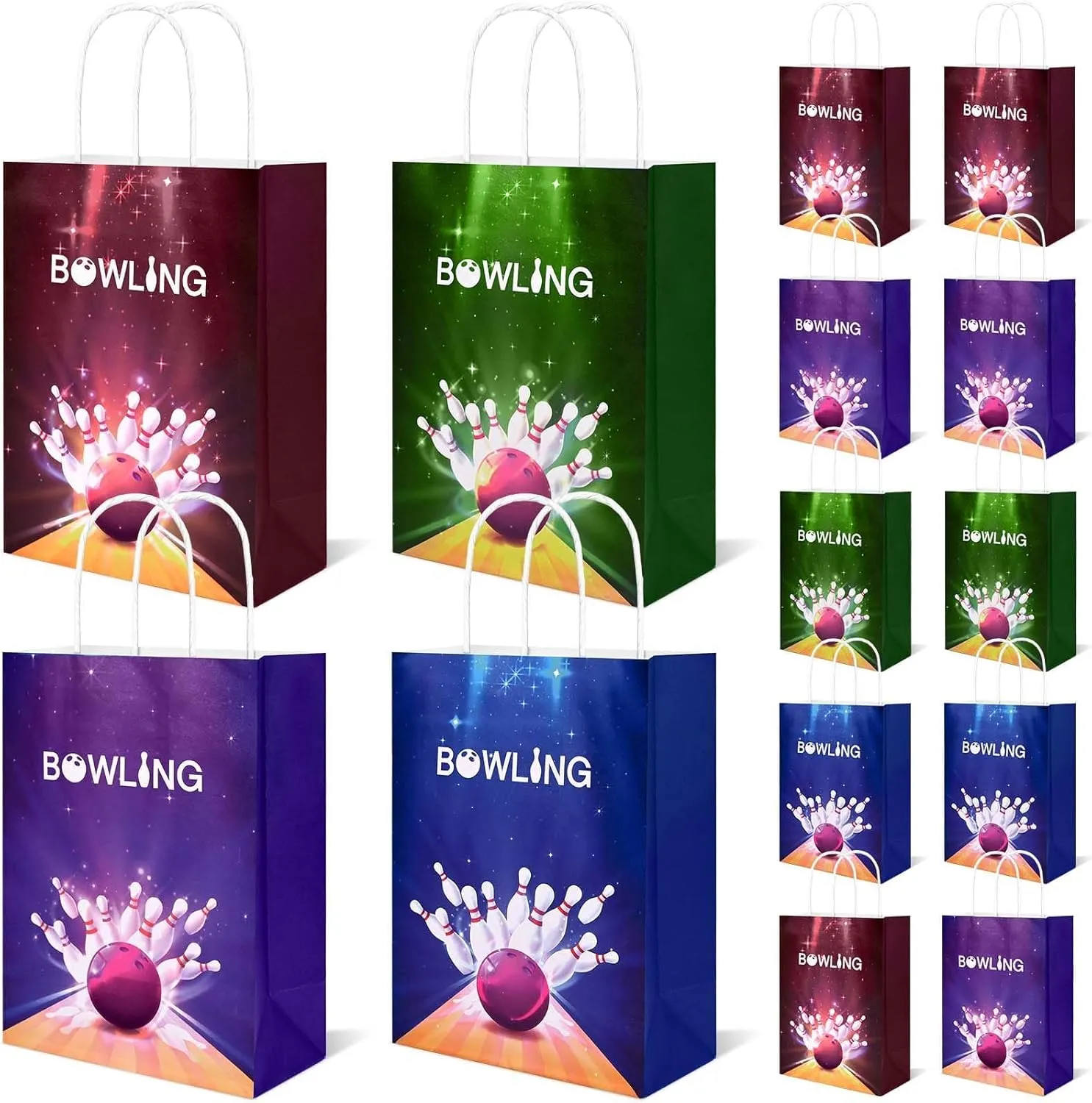 16 Pcs Bowling Paper Bags Bowling Themed Goodie Snacks Treat Bags with Handles for Bowling Party Favors Supplies