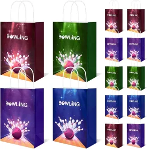 16 Pcs Bowling Paper Bags Bowling Themed Goodie Snacks Treat Bags with Handles for Bowling Party Favors Supplies