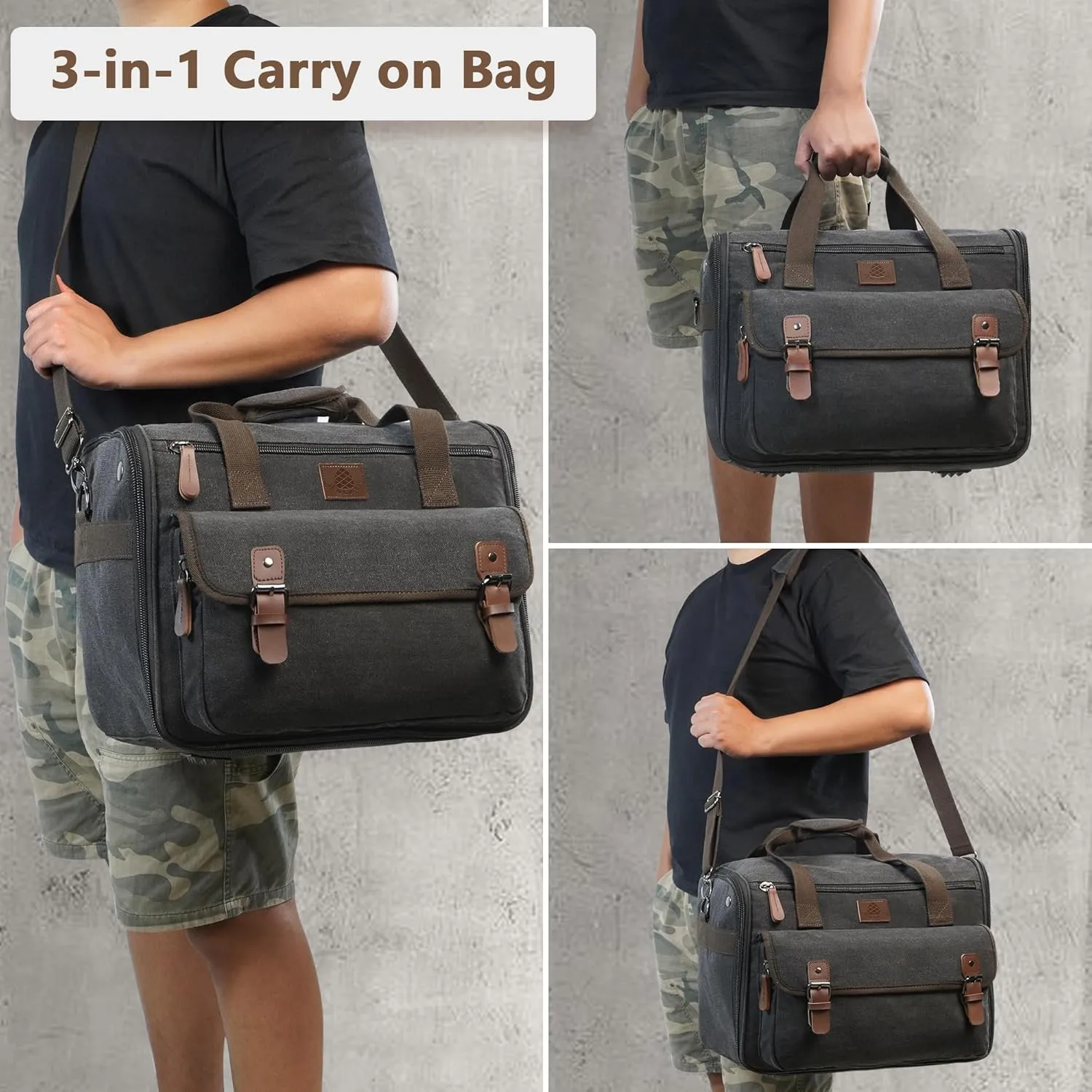 2-in-1 Hanging Canvas Mens Travel Duffle Bag - 3 Shelves, Ideal Carry-On Weekender Overnight Bag