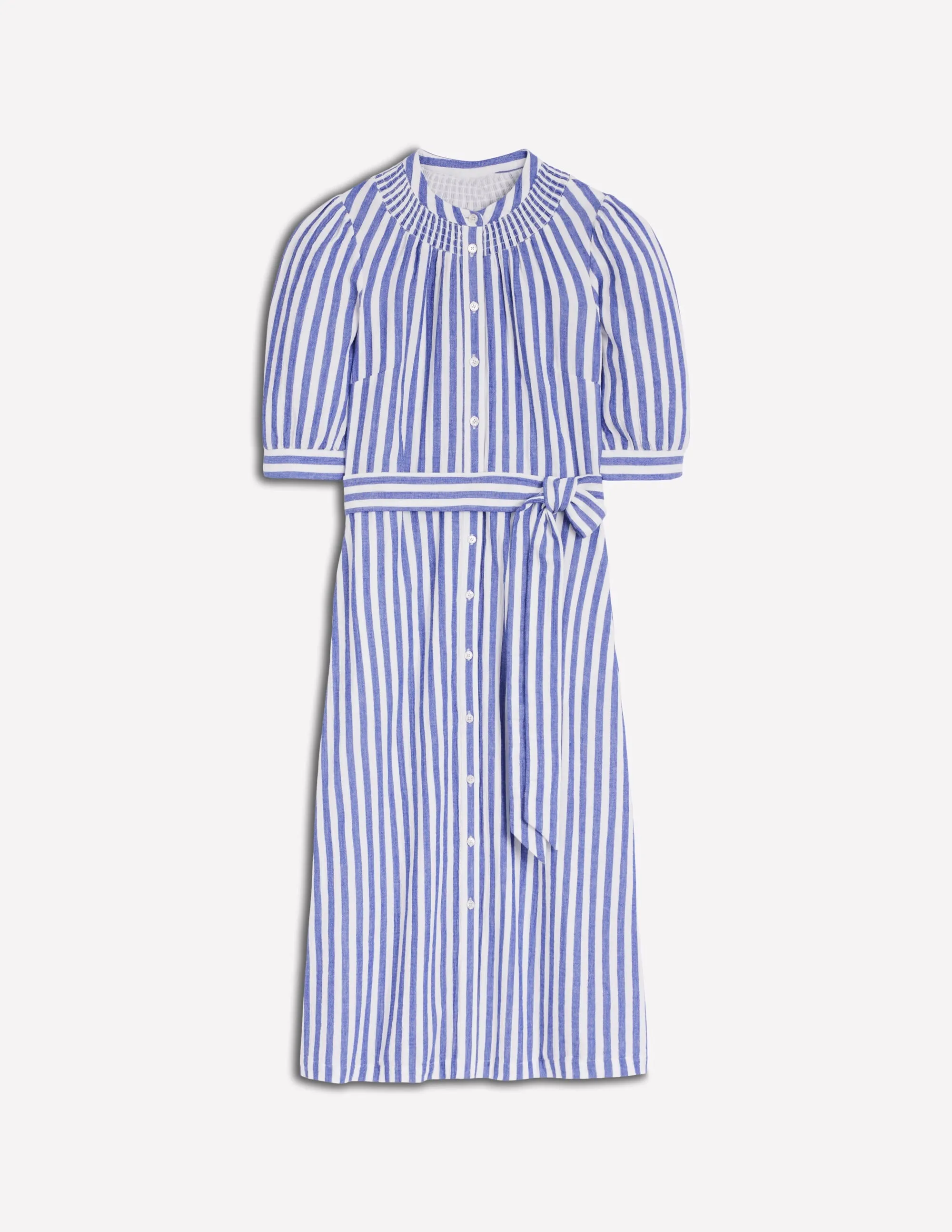 Ada Double Cloth Midi Dress-Bright Blue Stripe