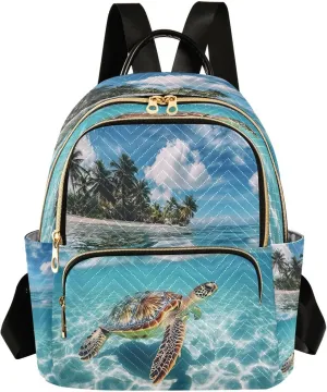 ALAZA Sea Turtle Island Mini Backpack Purse for Women Travel Bag Lightweight Shoulder Bag Fashion Daypack