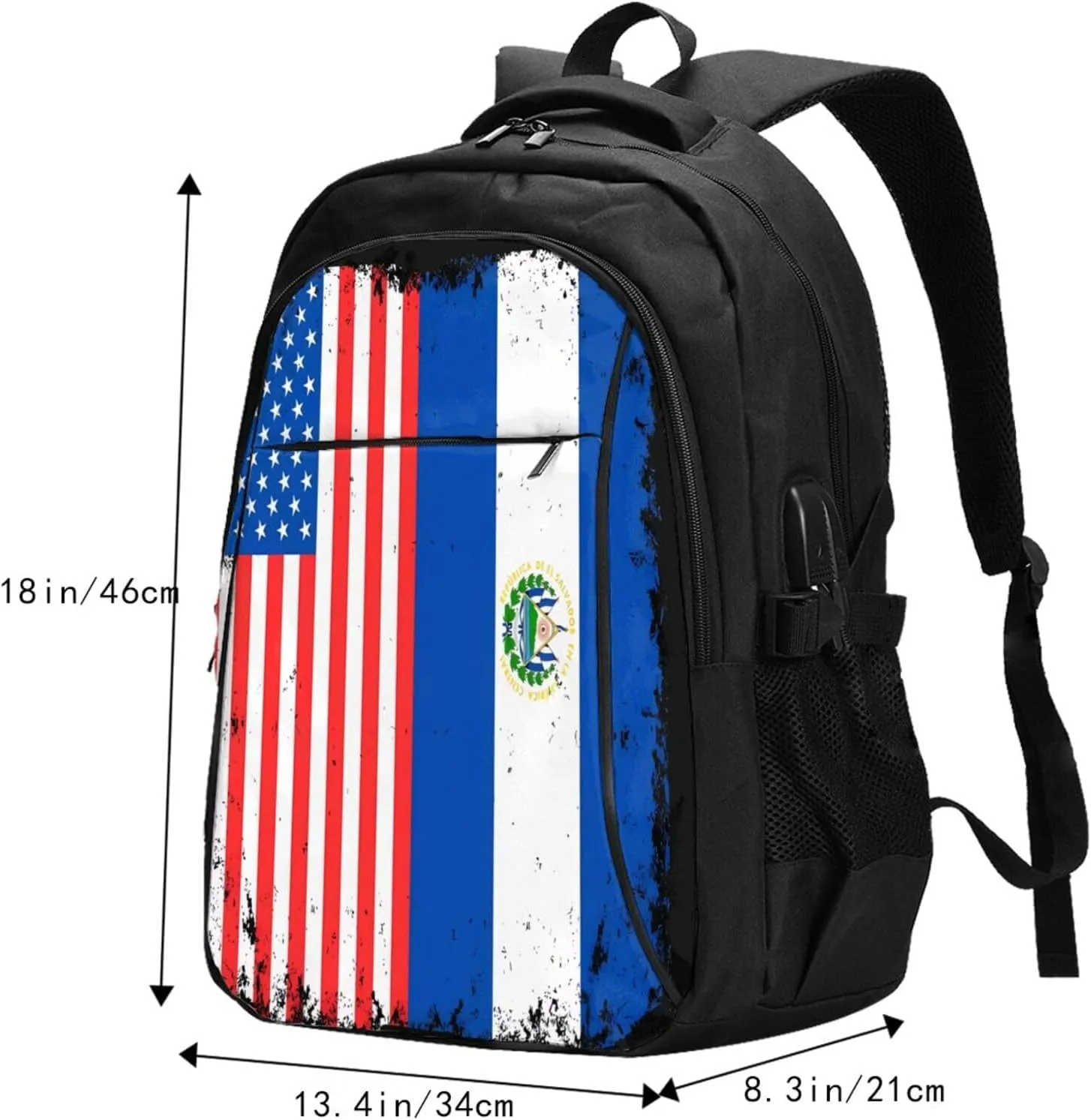 American Salvadorian Flag Salvadoreos Roots Business Laptop Backpack Travel Backpacks Outdoor Rucksack Large Bag Daypack with USB Charging Port Multi-Pocket for Hiking Camping