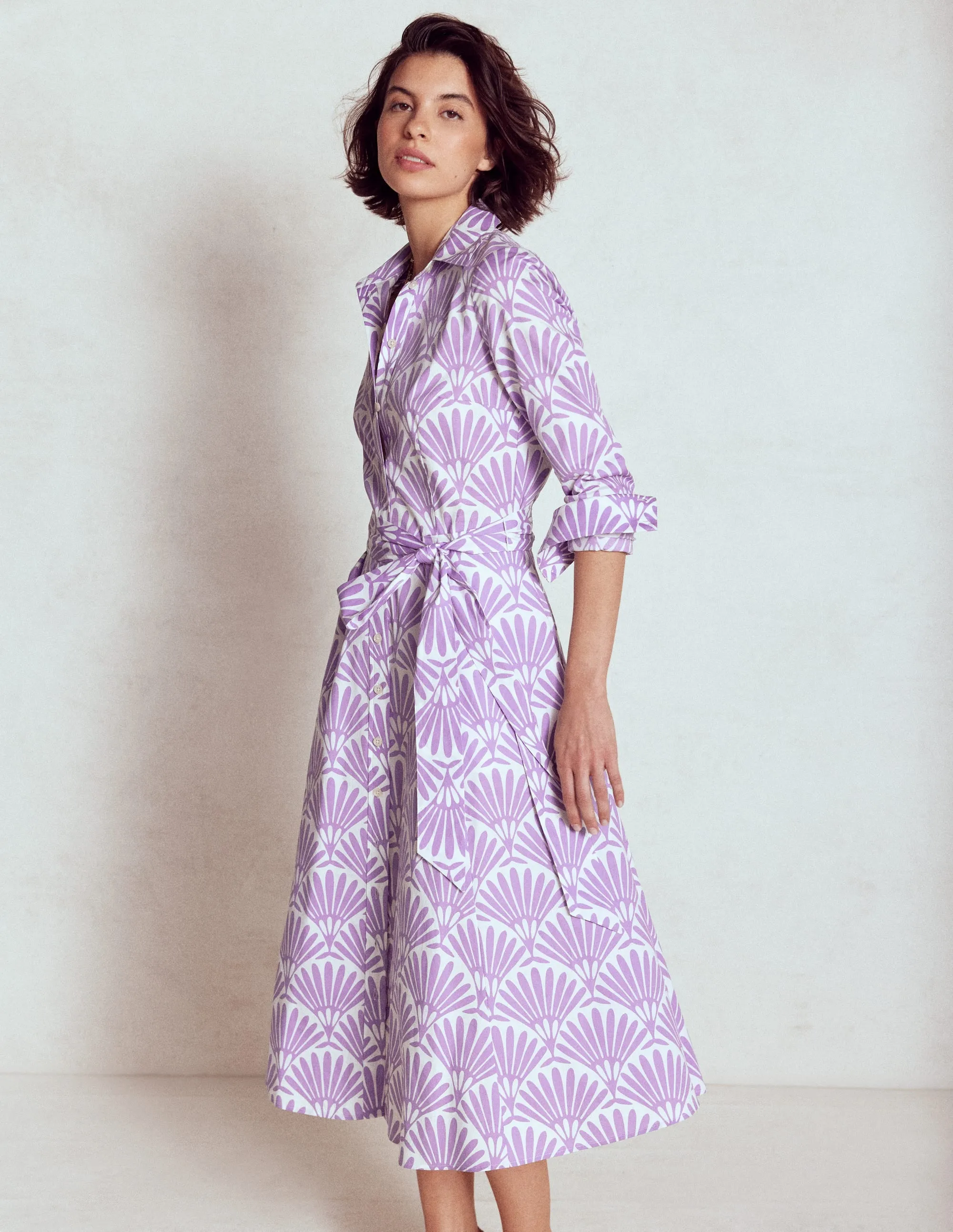 Amy Cotton Midi Shirt Dress-Pretty Violet, Deco Palm