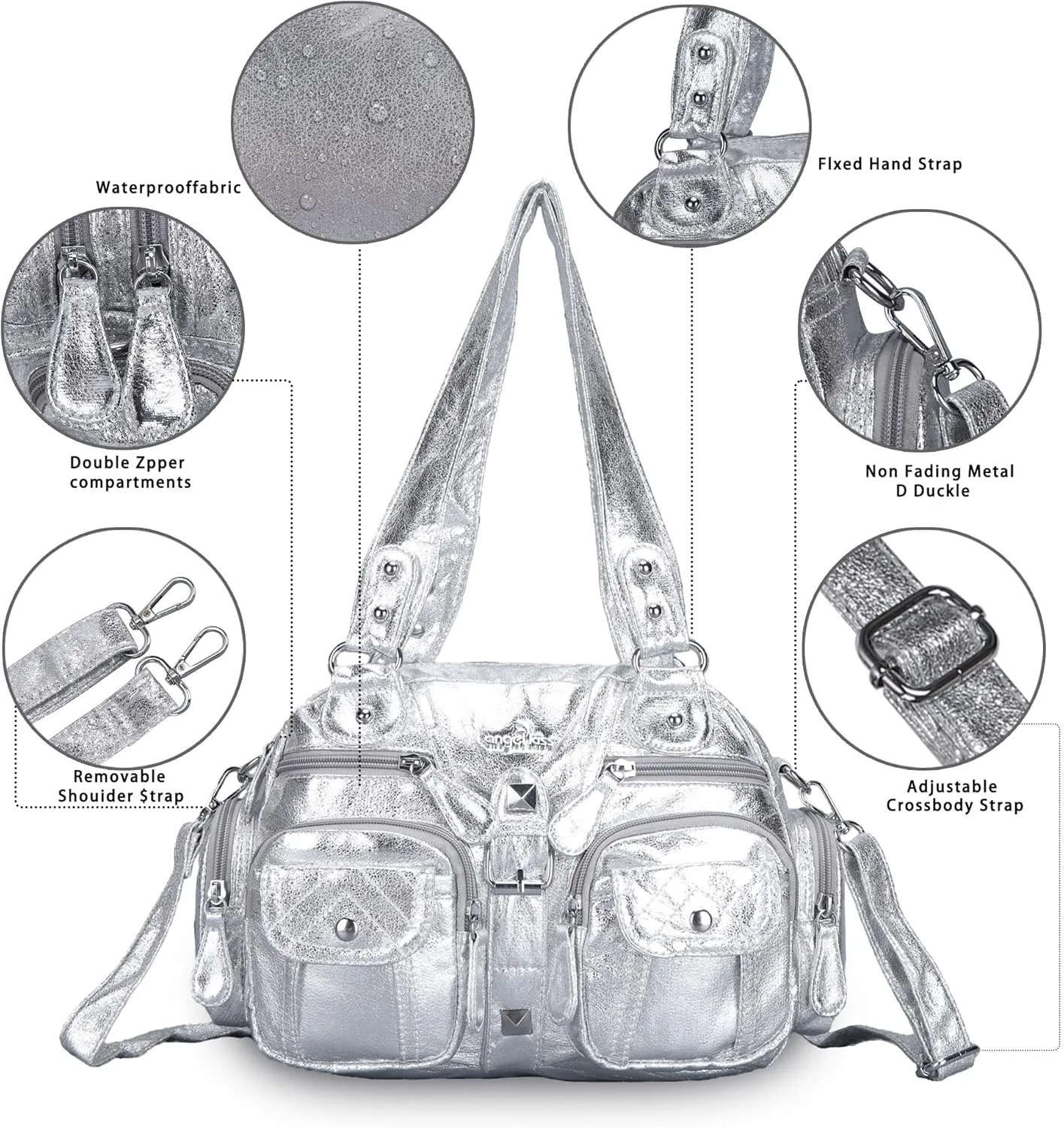 Angel Kiss Hobo Crossbody Purses for Women Shoulder Bag Multipocket Soft Hobo Purses Removable Strap Leather Handbags