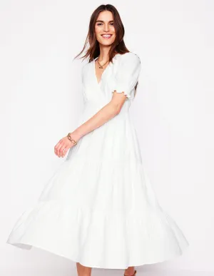Anna Double Cloth Midi Dress-White