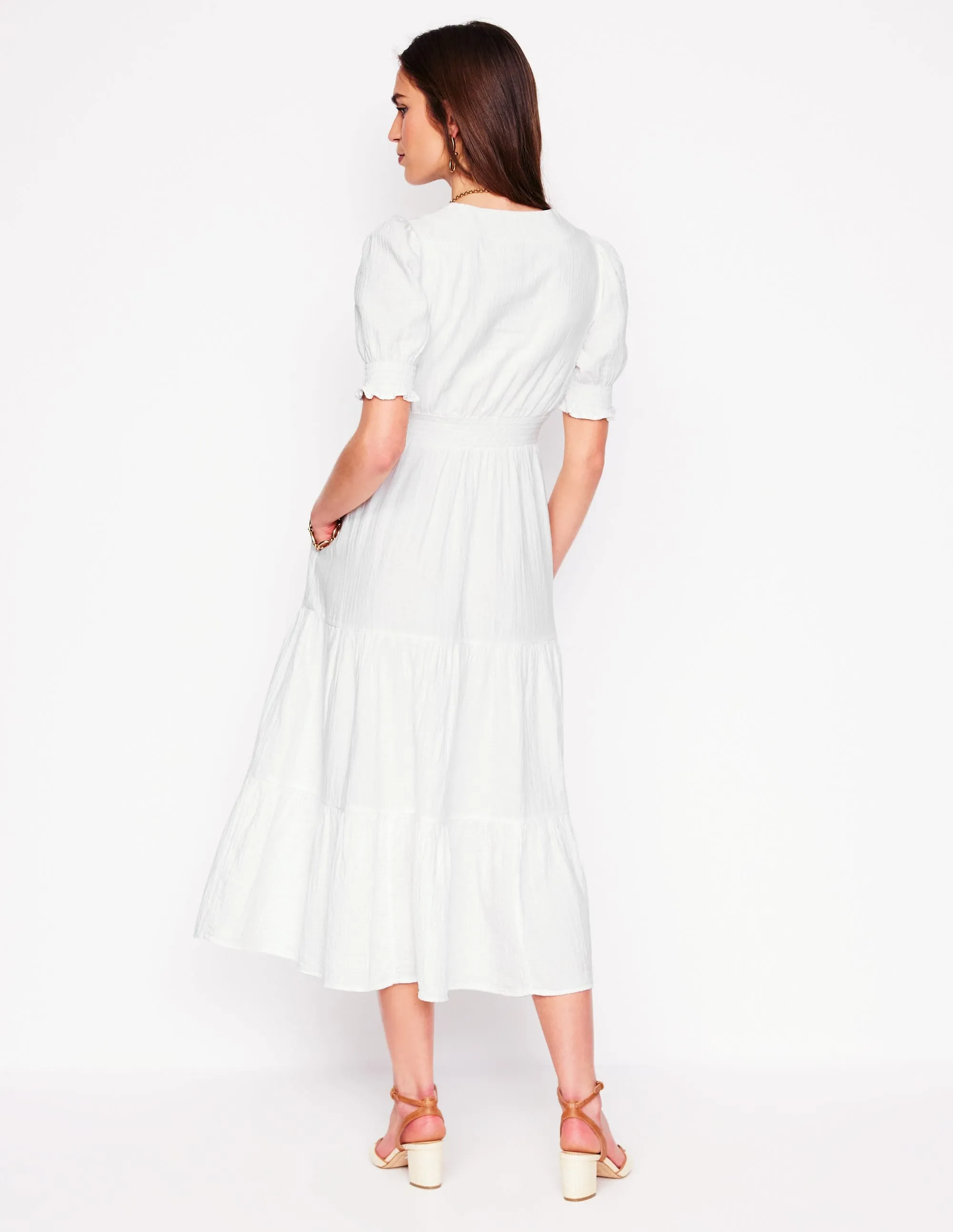 Anna Double Cloth Midi Dress-White