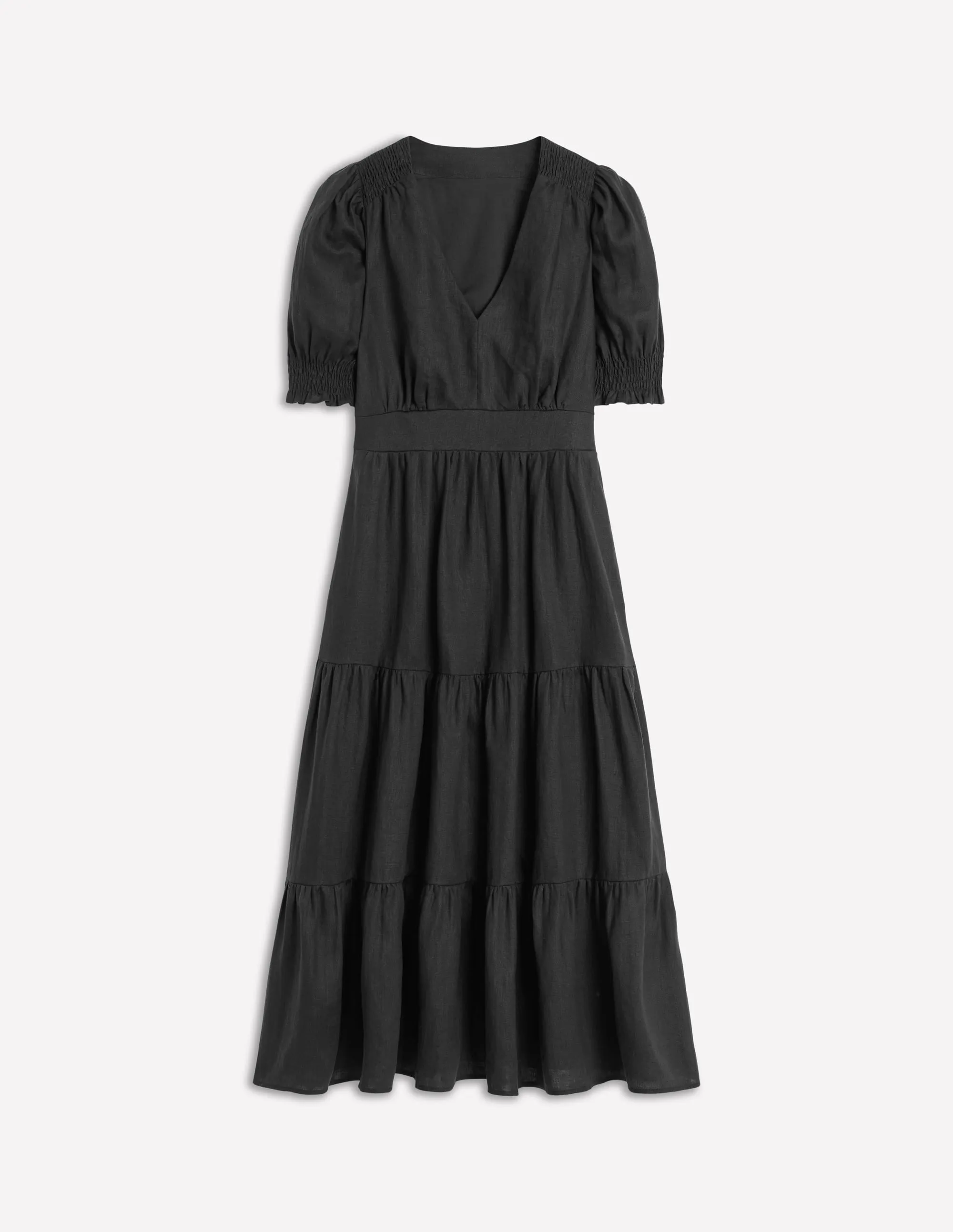 Anna Linen Tiered Midi Dress-Black