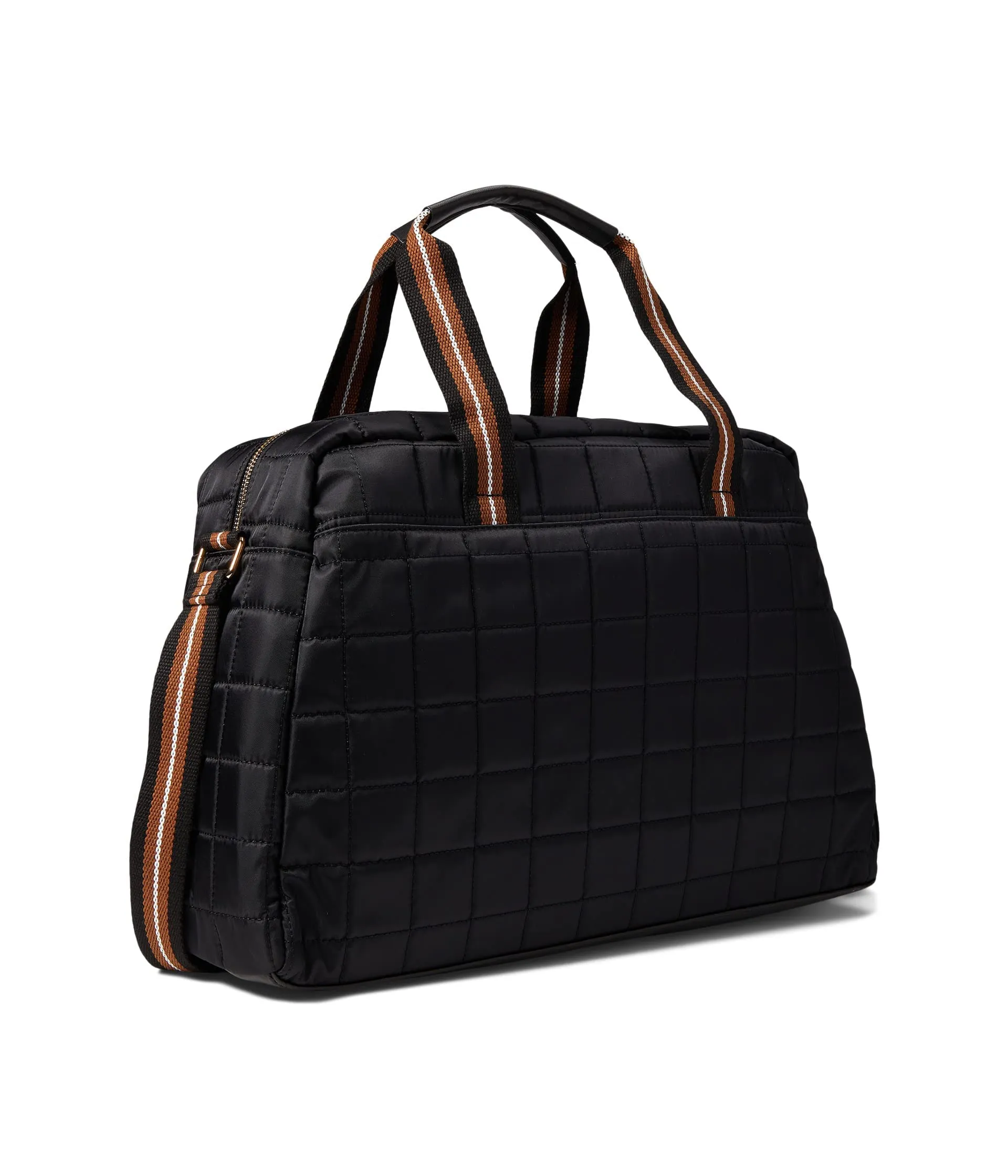Anne Klein Quilted Nylon Weekender, Black/Black/Black-Cognac-White