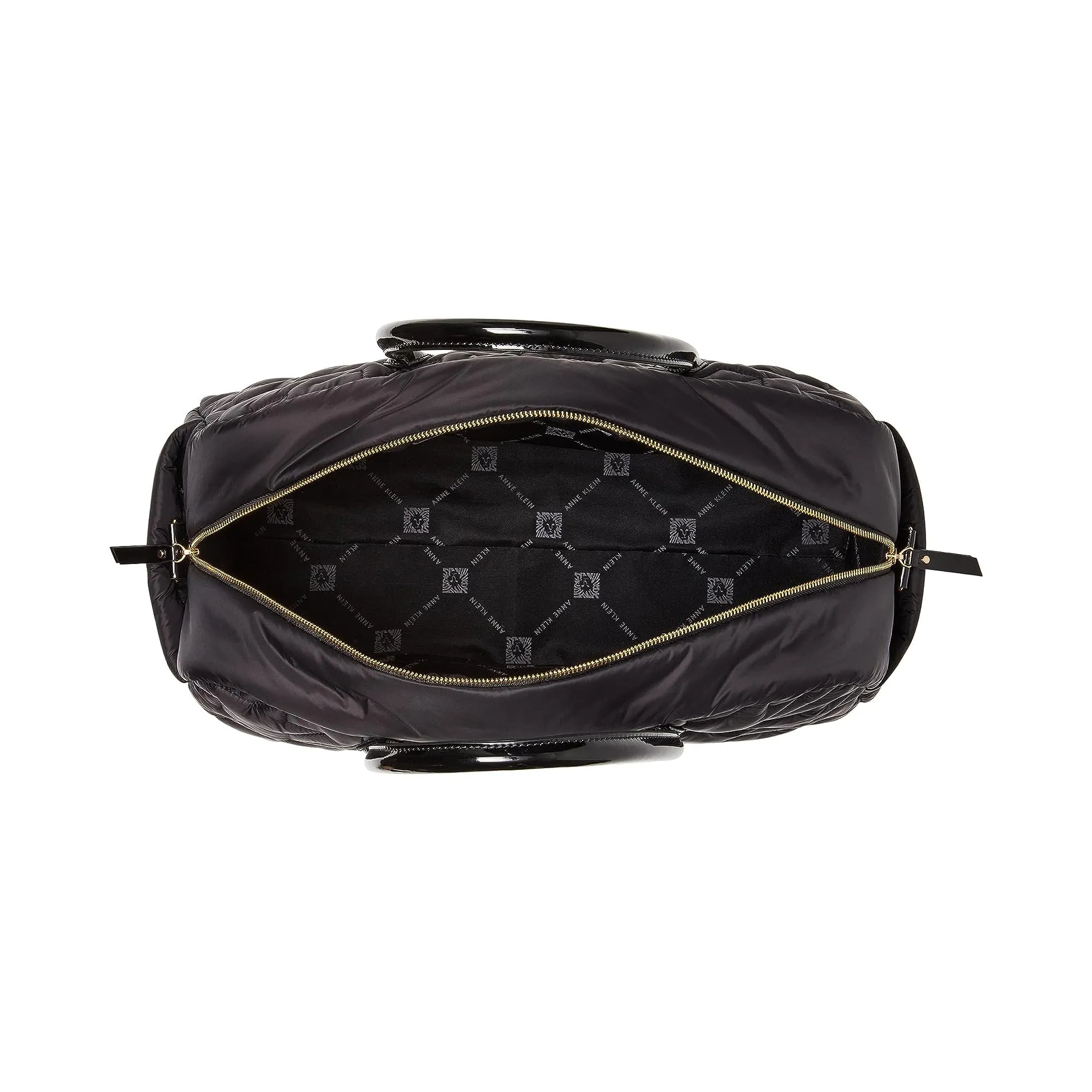 Anne Klein Quilted Nylon Weekender with Pouch & Web Strap Black/Black/Black/Gold One Size