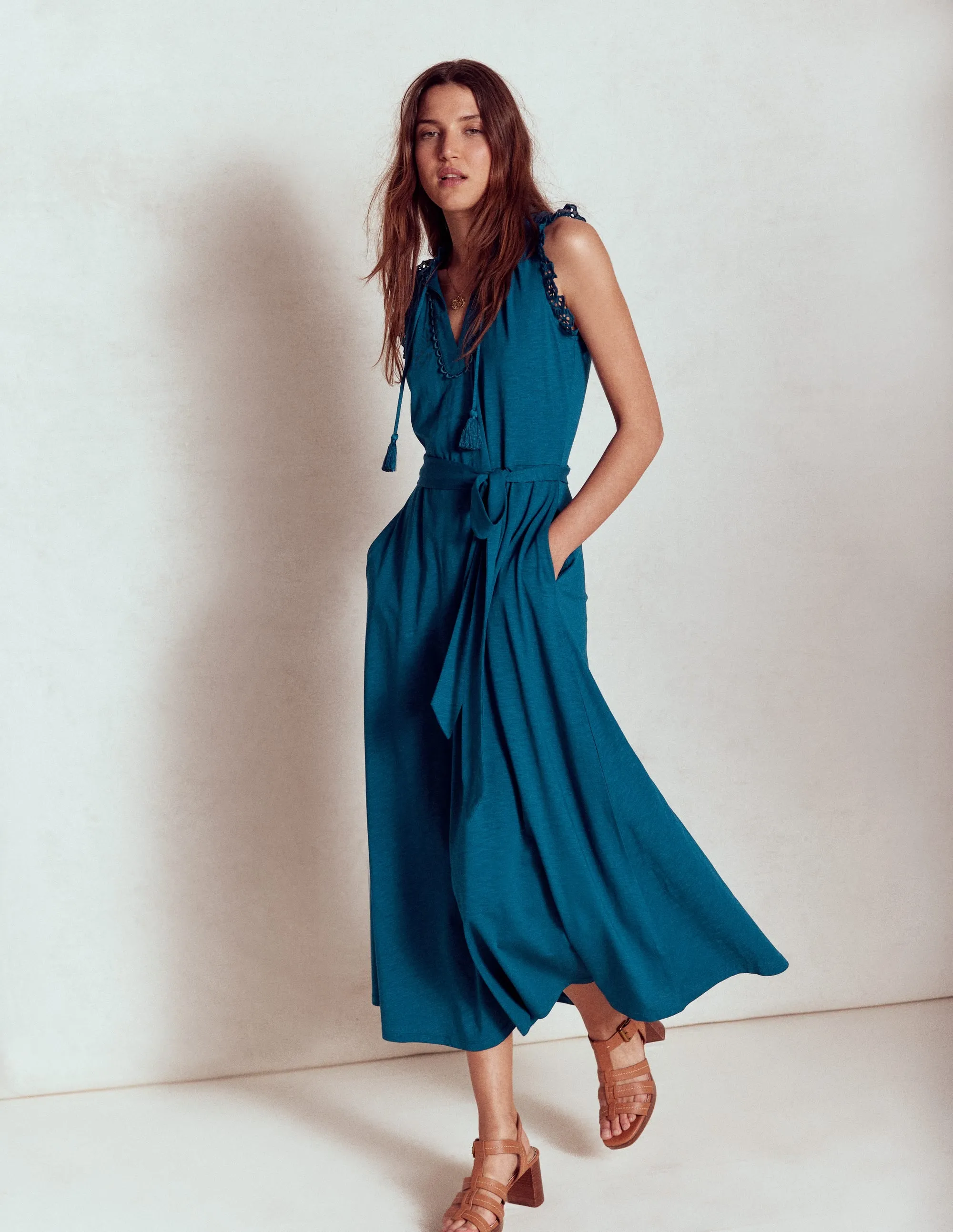 Aria Broderie Trim Midi Dress-Harbour Blue
