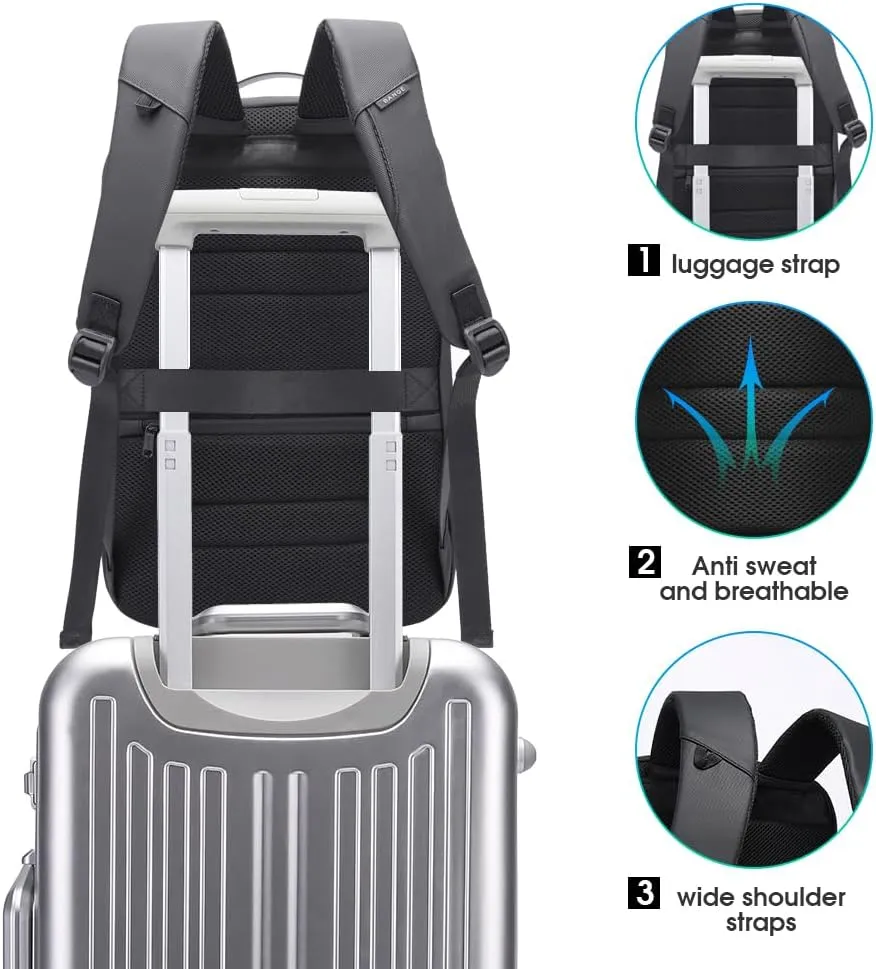BANGE Business Backpack with USB Charging Port, Anti Theft Laptop Backpacks Fit for 15.6 INCH,Men Travel Backpack with Water Bottle Holder for Men and Women