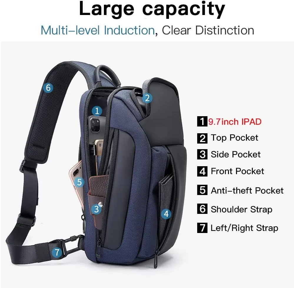 BANGE Sling Bag, Waterproof Men's Chest Bag Shoulder bags Crossbody Sling Backpack for Men