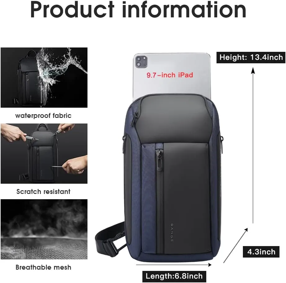 BANGE Sling Bag, Waterproof Men's Chest Bag Shoulder bags Crossbody Sling Backpack for Men