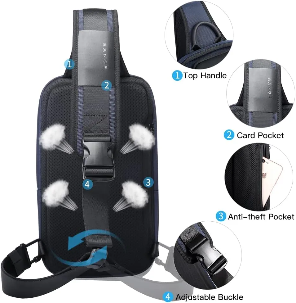 BANGE Sling Bag, Waterproof Men's Chest Bag Shoulder bags Crossbody Sling Backpack for Men