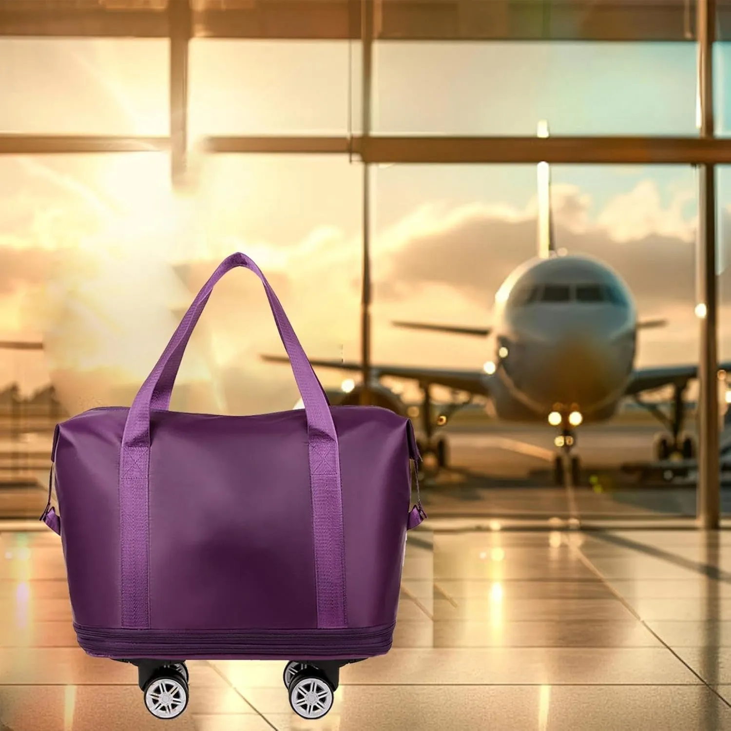 Beente Travel Bag with Wheels,Large Capacity Travel Bag, Rolling Tote Bag withWheels, Universal Wheel Removable (Dark Purple)