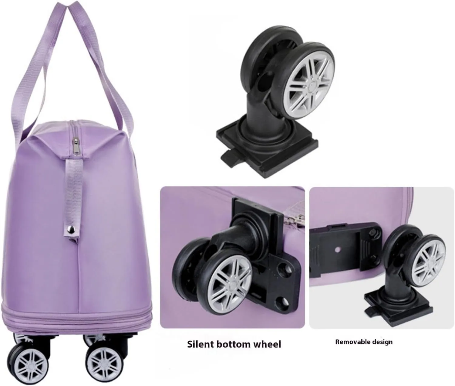 Beente Travel Bag with Wheels,Large Capacity Travel Bag, Rolling Tote Bag withWheels, Universal Wheel Removable (Dark Purple)