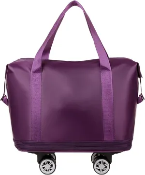 Beente Travel Bag with Wheels,Large Capacity Travel Bag, Rolling Tote Bag withWheels, Universal Wheel Removable (Dark Purple)
