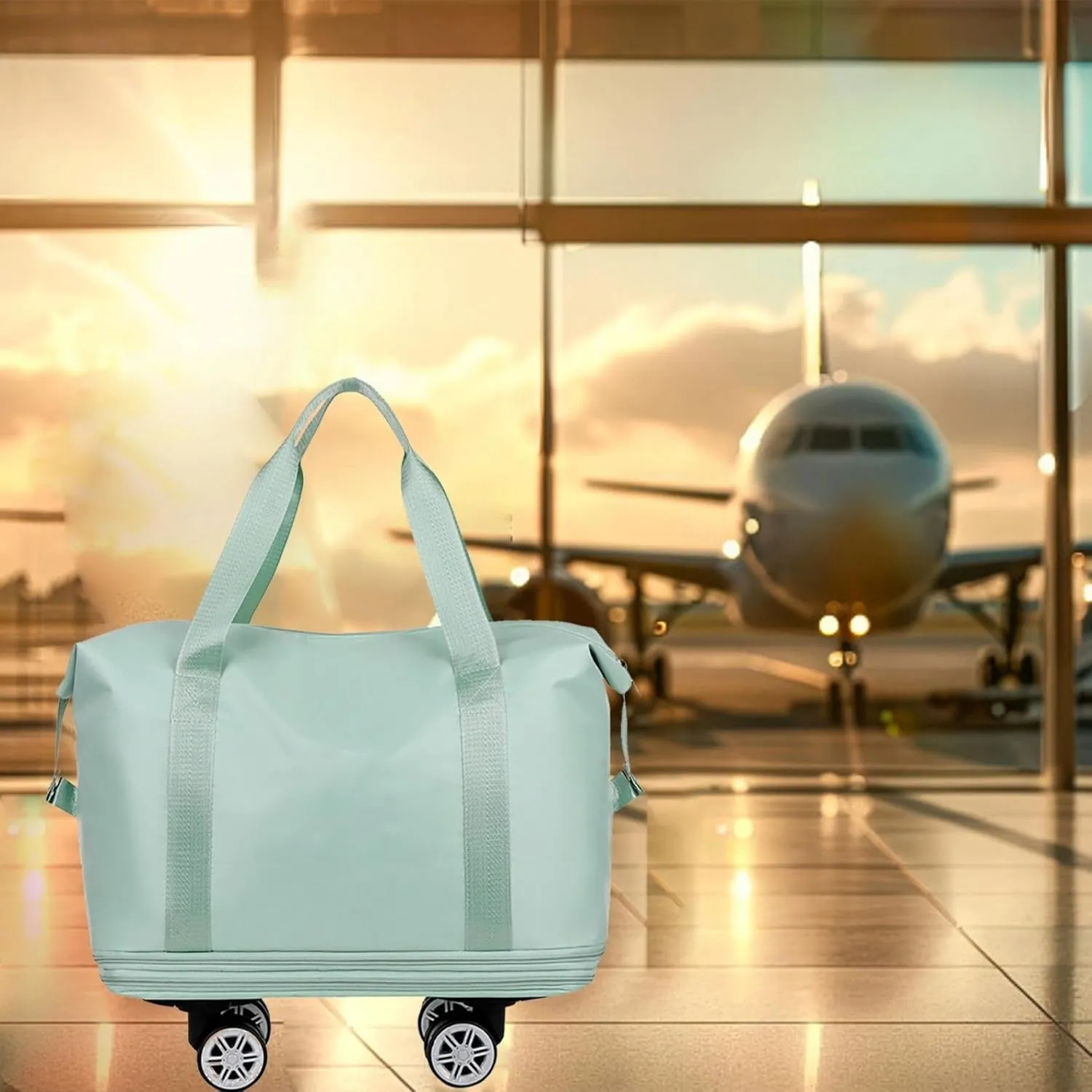 Beente Travel Bag with Wheels,Large Capacity Travel Bag, Rolling Tote Bag withWheels, Universal Wheel Removable (Green)