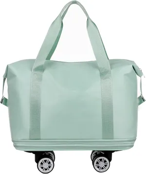 Beente Travel Bag with Wheels,Large Capacity Travel Bag, Rolling Tote Bag withWheels, Universal Wheel Removable (Green)