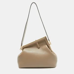 Beige Leather Medium First Shoulder Bag