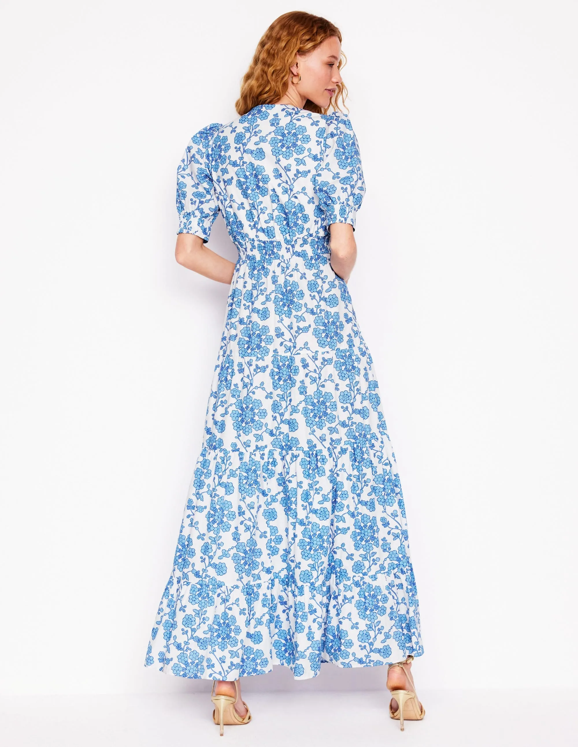 Bella Puff Sleeve Maxi Dress-Ivory, Trailing Yarrow