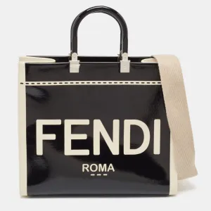 Black/Off White Canvas and Patent Leather Medium Sunshine Shopper Tote