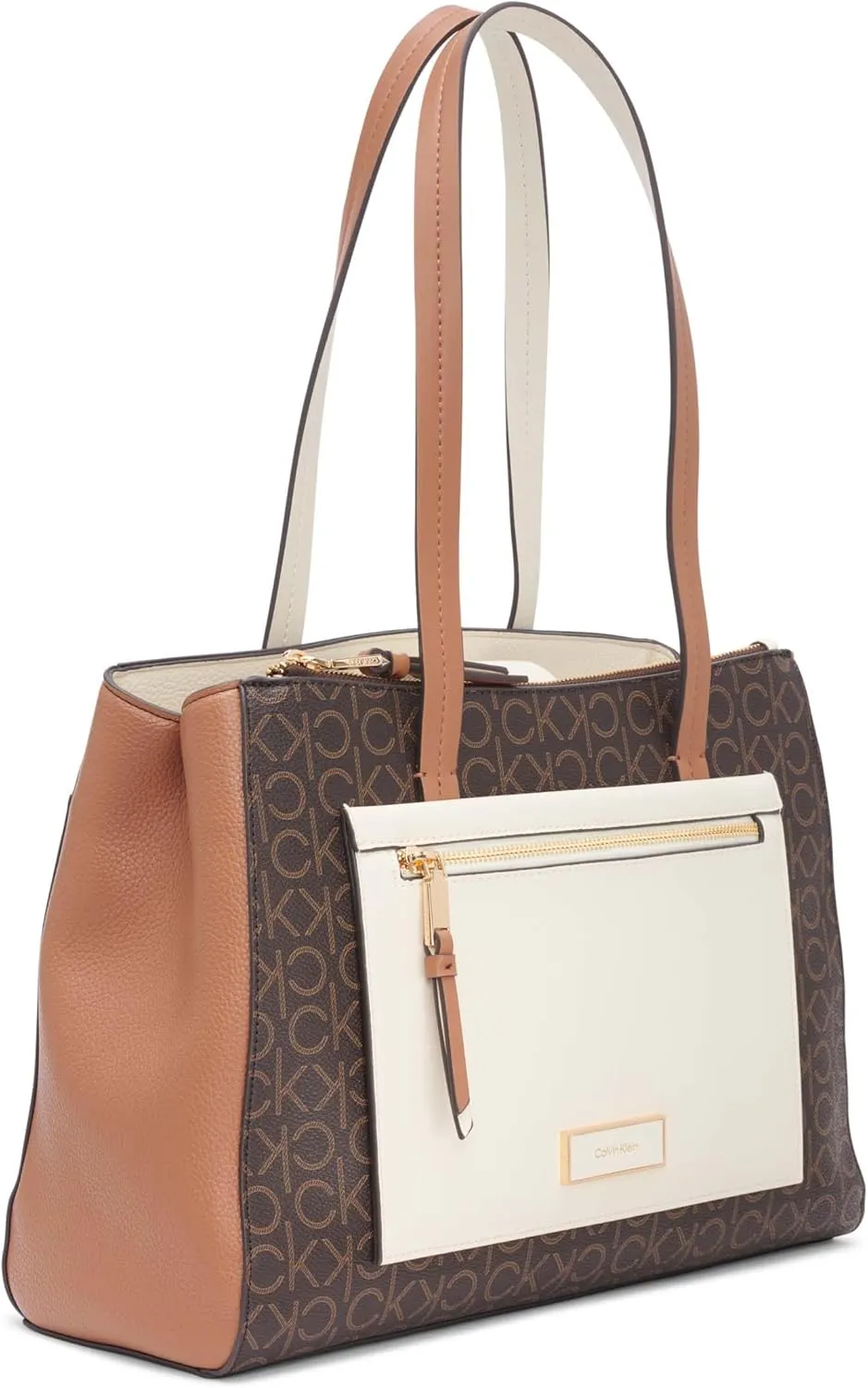 Calvin Klein Women's Hadley Tote Bag  2 in 1, Vegan Leather, 5 Pockets