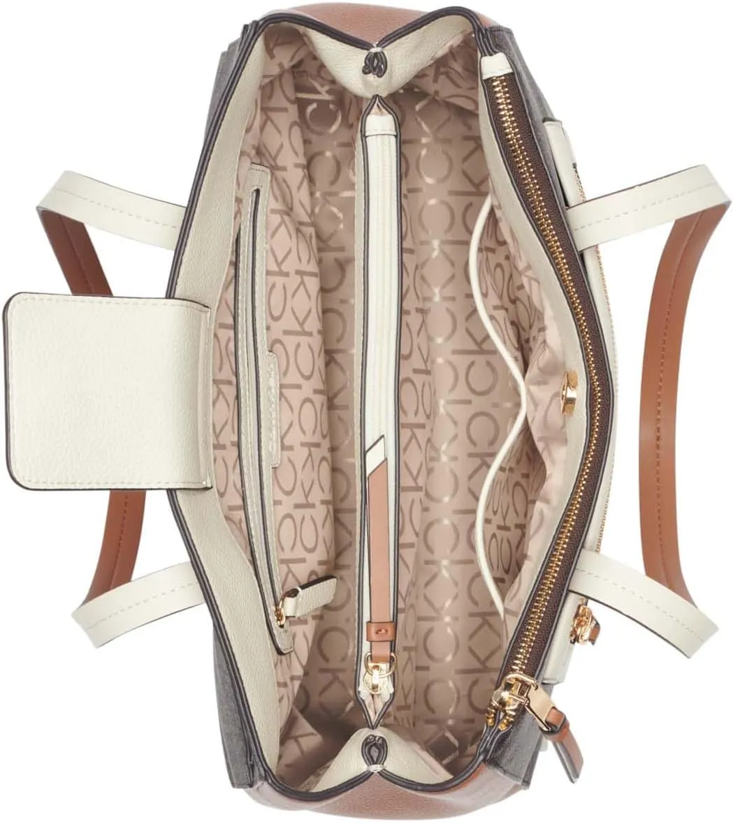 Calvin Klein Women's Hadley Tote Bag  2 in 1, Vegan Leather, 5 Pockets