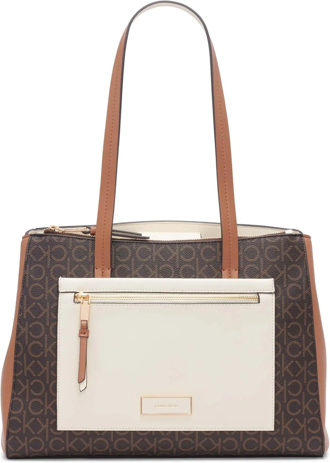 Calvin Klein Women's Hadley Tote Bag  2 in 1, Vegan Leather, 5 Pockets