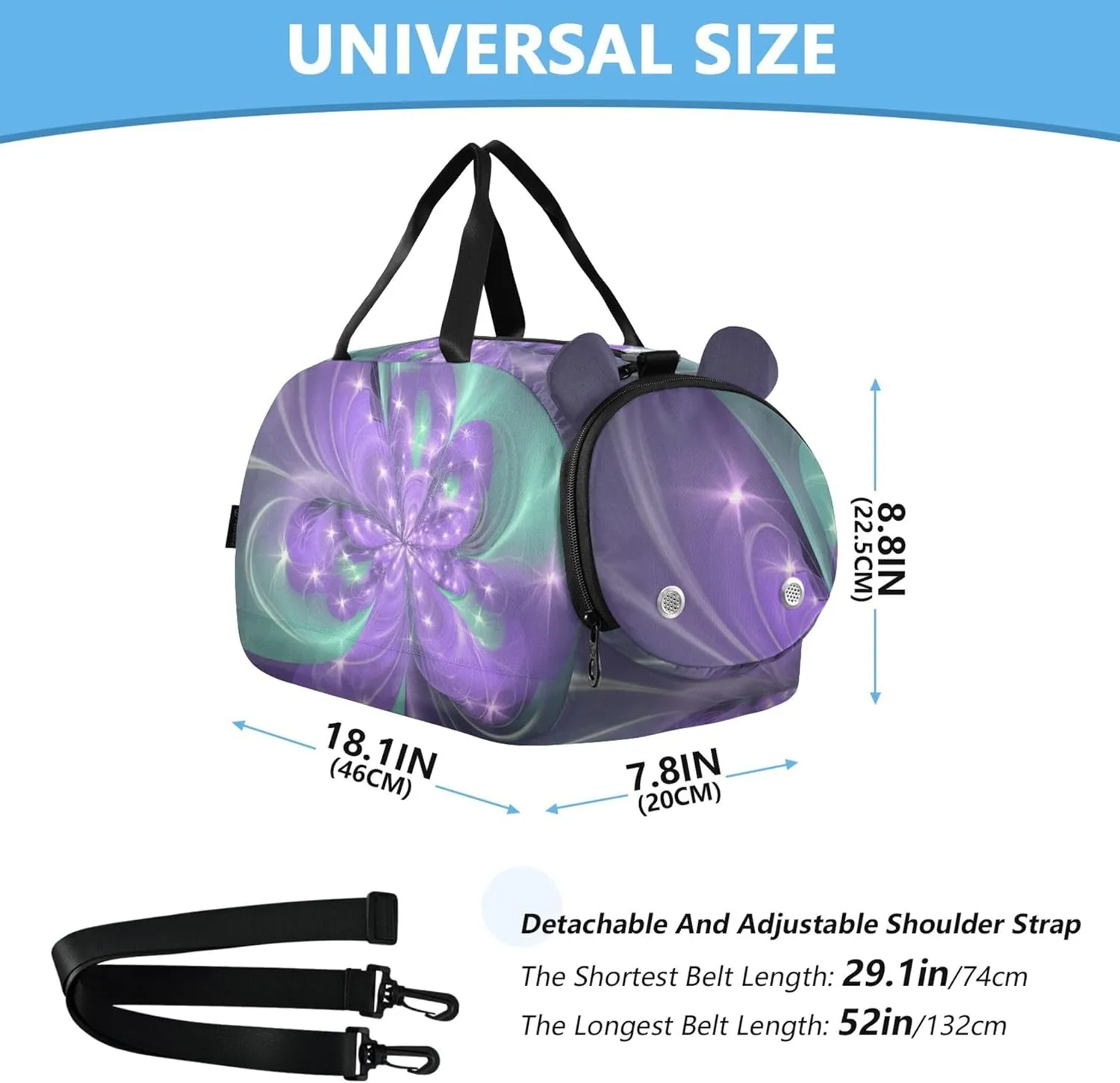 Carry on Duffel Bag Boy Purple Flower Stars Weekend Duffel Overnight Travel Duffle Bags Girls Tote Gym Kids Luggage