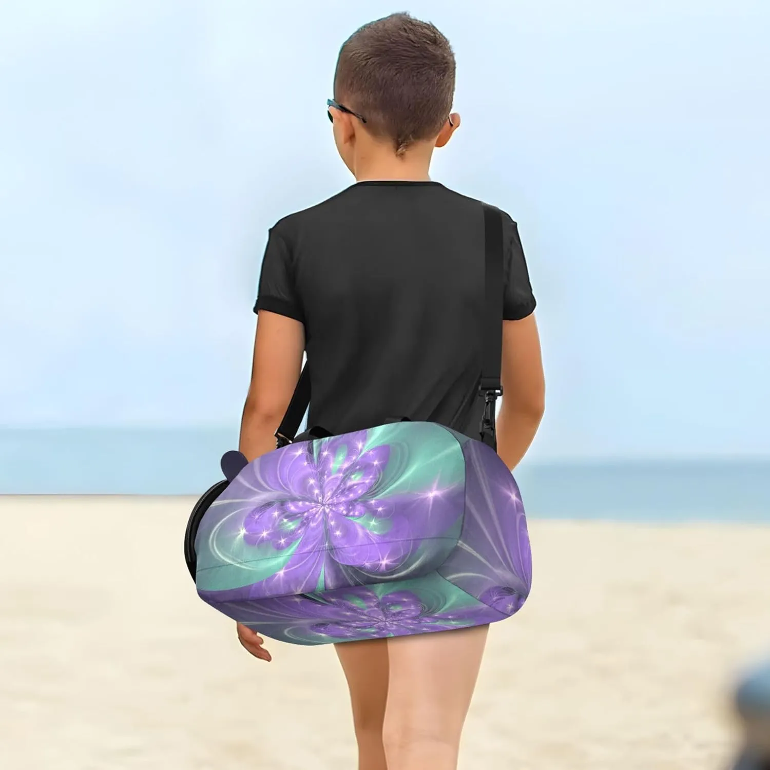 Carry on Duffel Bag Boy Purple Flower Stars Weekend Duffel Overnight Travel Duffle Bags Girls Tote Gym Kids Luggage