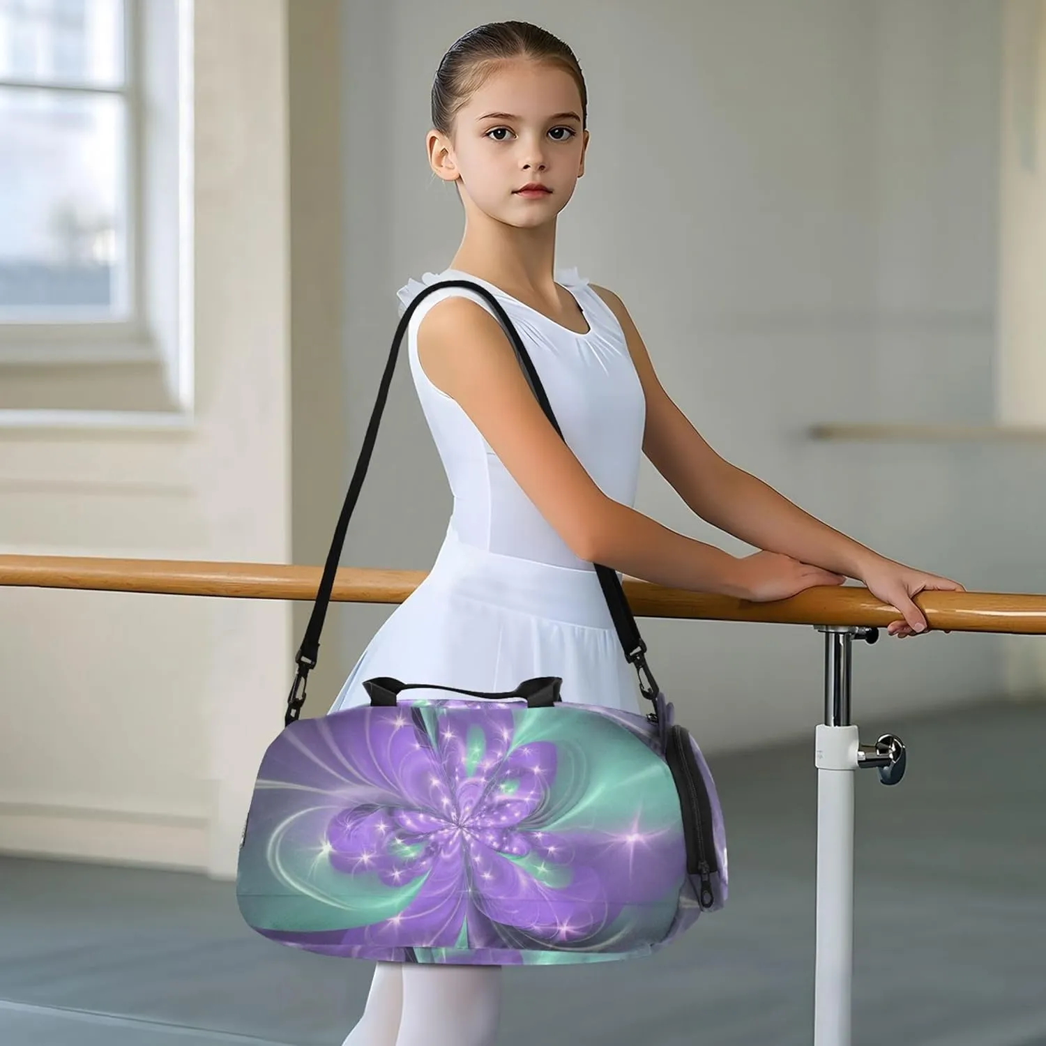 Carry on Duffel Bag Boy Purple Flower Stars Weekend Duffel Overnight Travel Duffle Bags Girls Tote Gym Kids Luggage