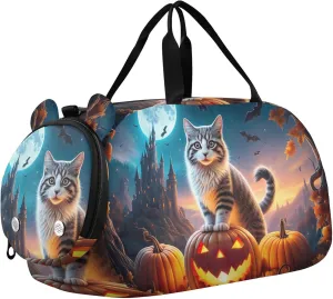 Carry on Duffel Bag Boy Toddler Weekender Bags Duffle Bags for Traveling Tote with Shoulder Strap Cat Pumpkin Castle Moon