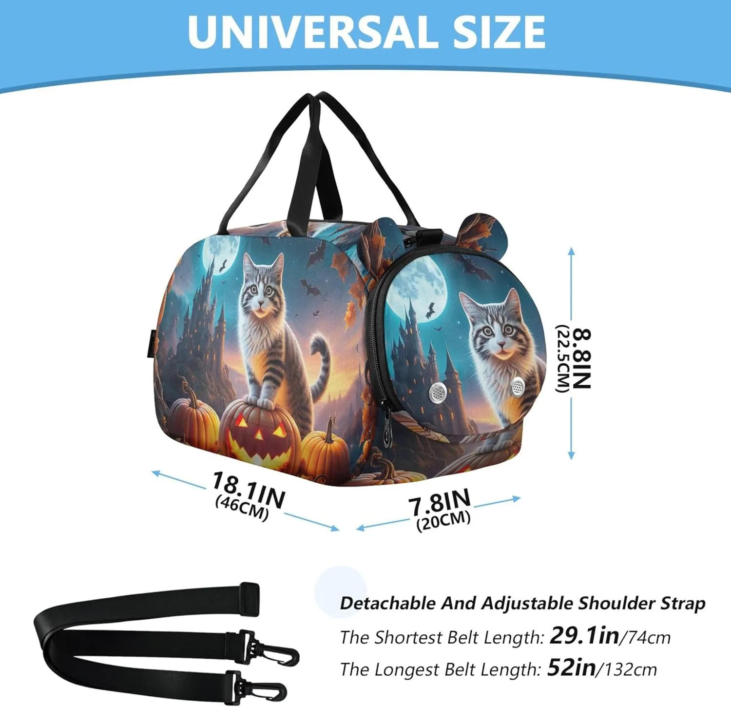 Carry on Duffel Bag Boy Toddler Weekender Bags Duffle Bags for Traveling Tote with Shoulder Strap Cat Pumpkin Castle Moon