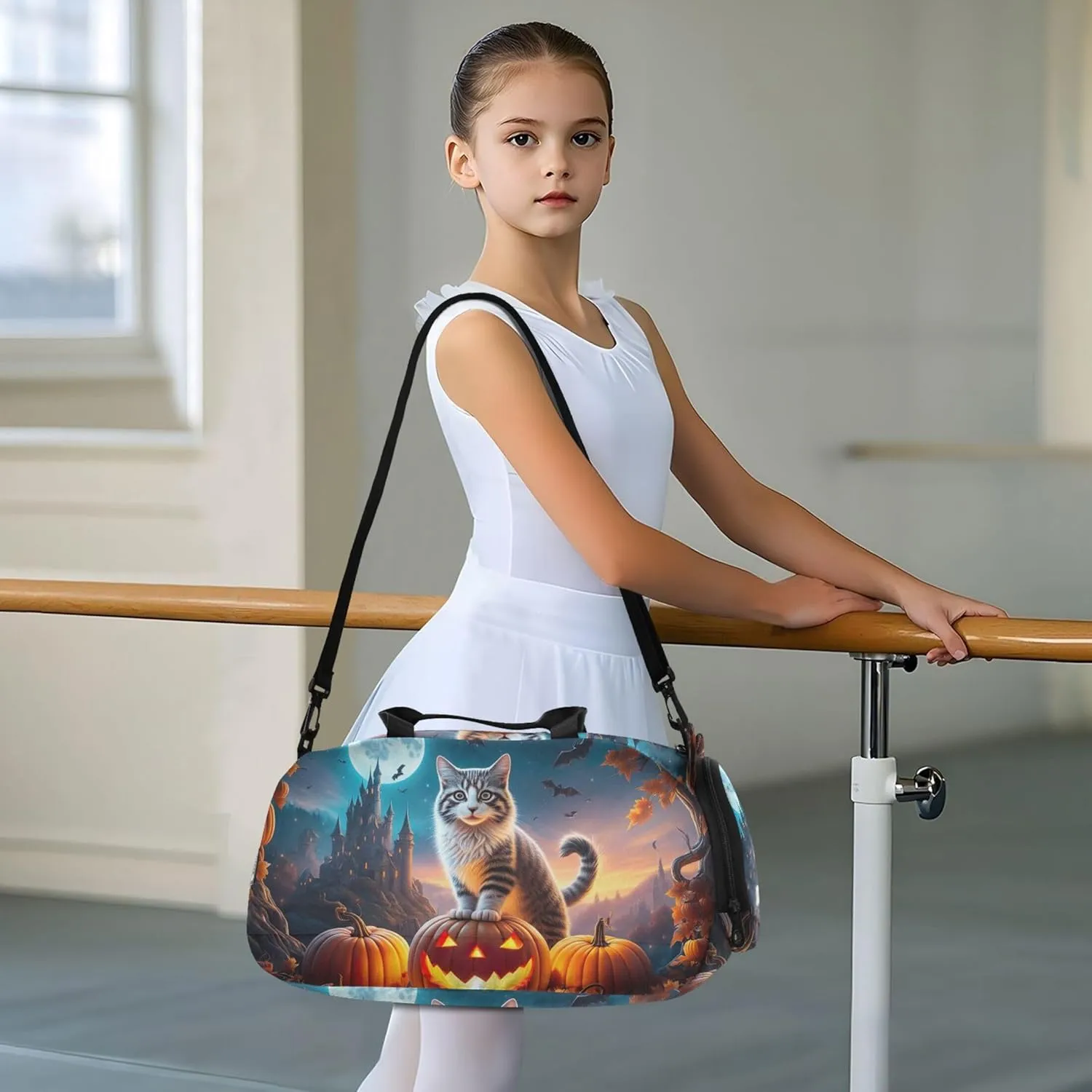 Carry on Duffel Bag Boy Toddler Weekender Bags Duffle Bags for Traveling Tote with Shoulder Strap Cat Pumpkin Castle Moon