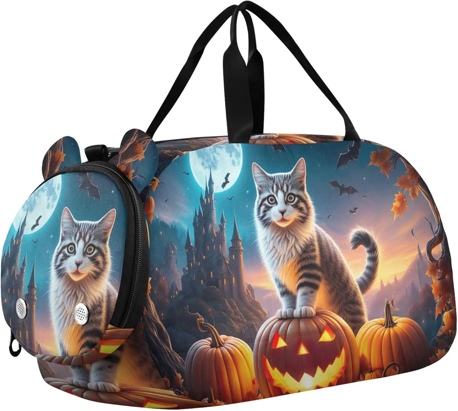 Carry on Duffel Bag Boy Toddler Weekender Bags Duffle Bags for Traveling Tote with Shoulder Strap Cat Pumpkin Castle Moon
