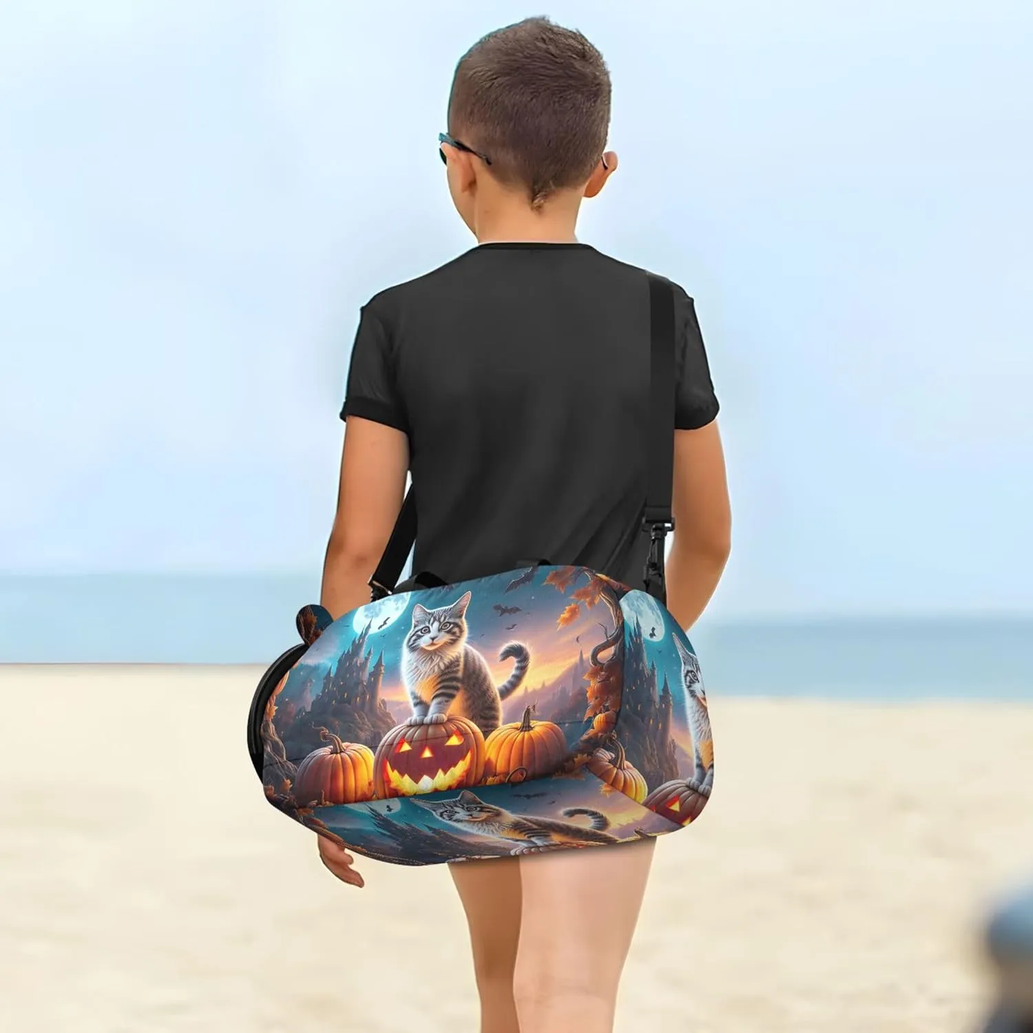 Carry on Duffel Bag Boy Toddler Weekender Bags Duffle Bags for Traveling Tote with Shoulder Strap Cat Pumpkin Castle Moon