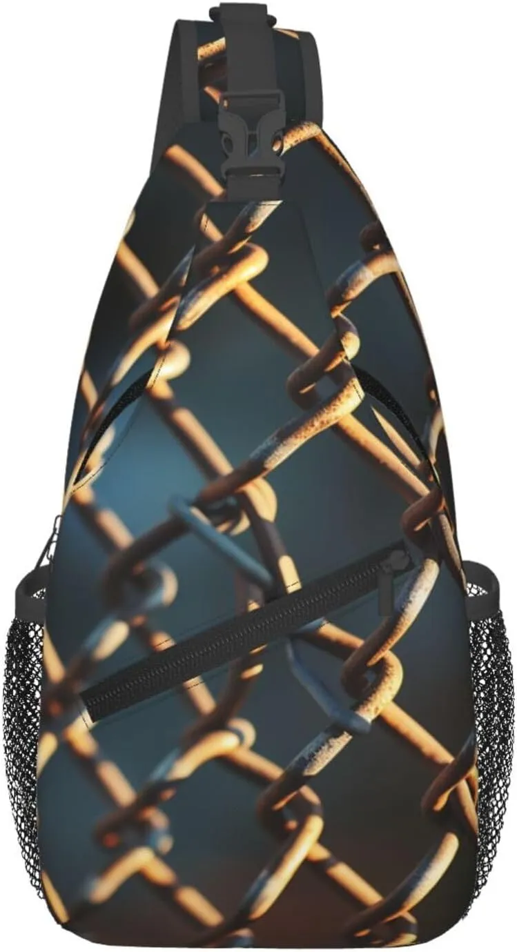 Chain Link Fence Sling Backpack for Women Men Cross Chest Bag Diagonally Crossbody Shoulder Bag Travel