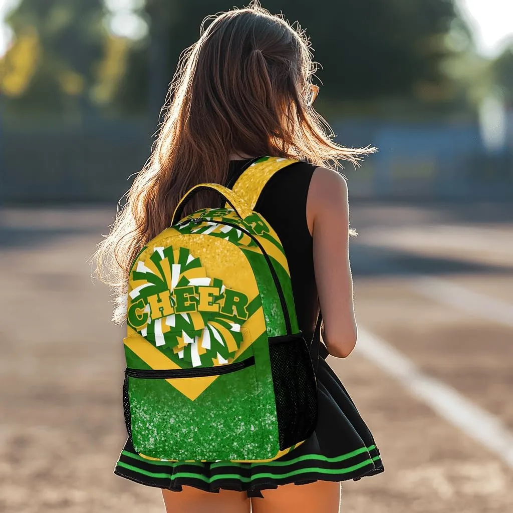 Cheer Backpacks for Cheerleaders, Cheerleading Backpack 16.5in, Cheerleader Gifts for Team (Gold&Green)