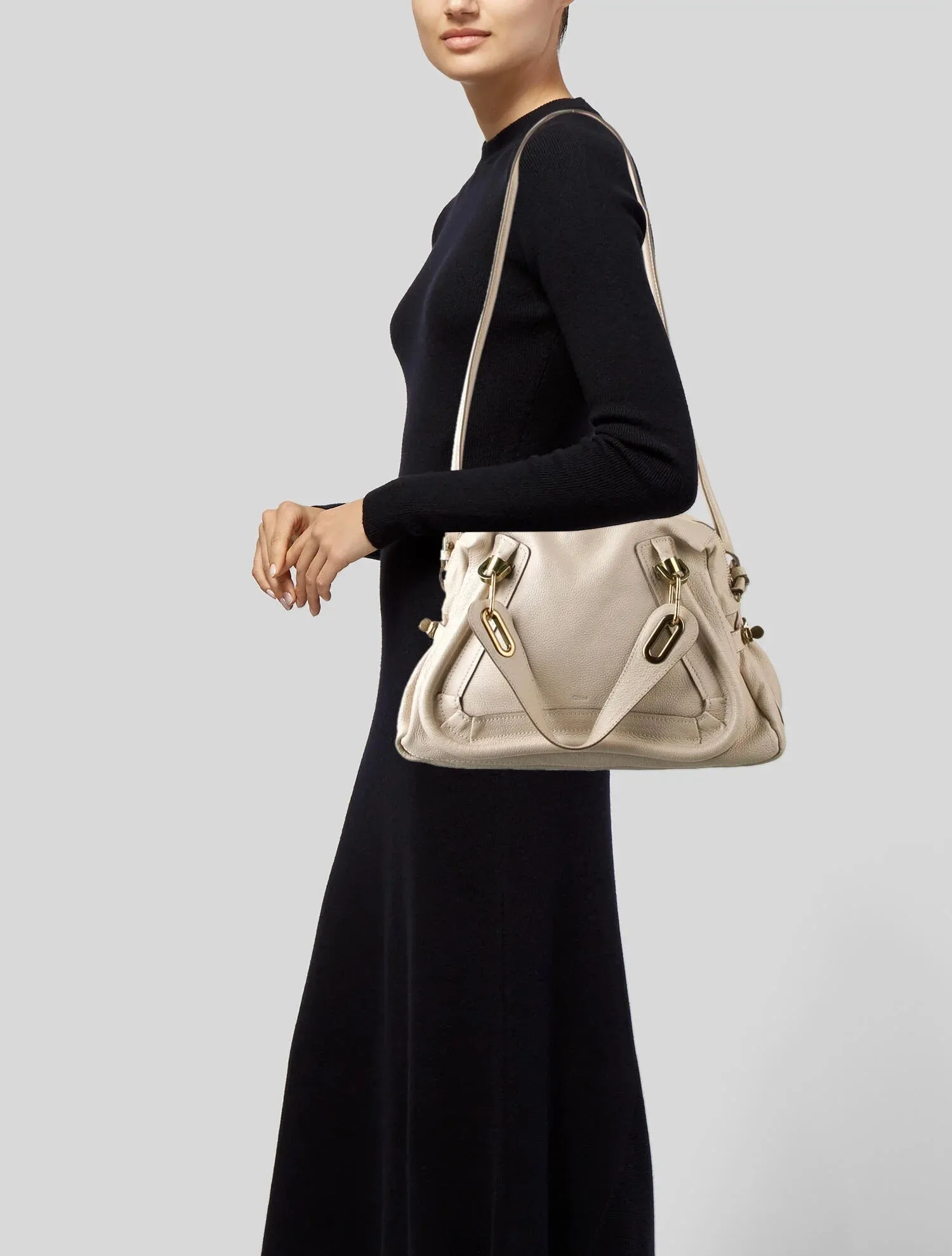 CHLOÉ CALFSKIN LEATHER PARATY BAG CREAM