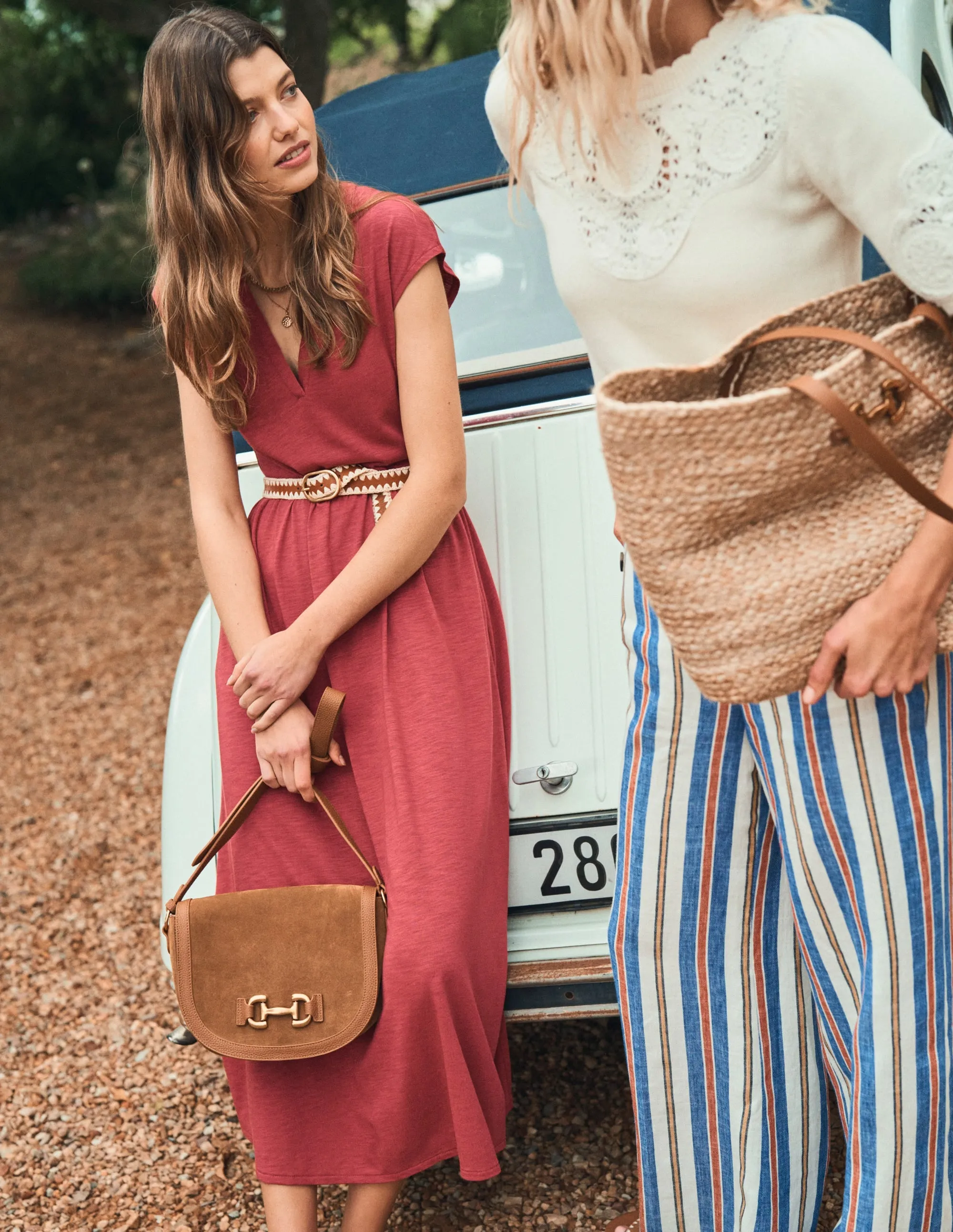 Chloe Jersey Midi Dress-Terracotta Red