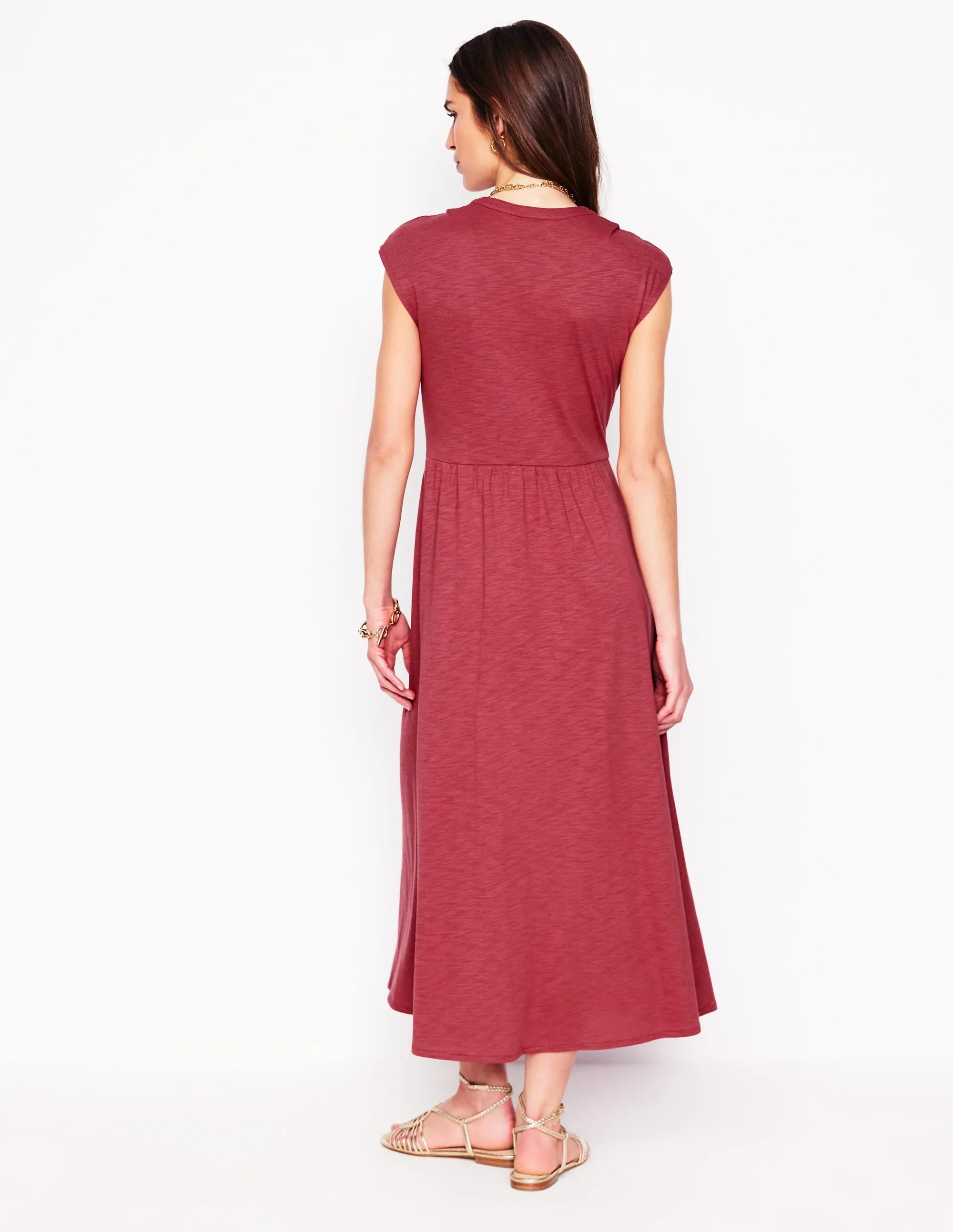 Chloe Jersey Midi Dress-Terracotta Red