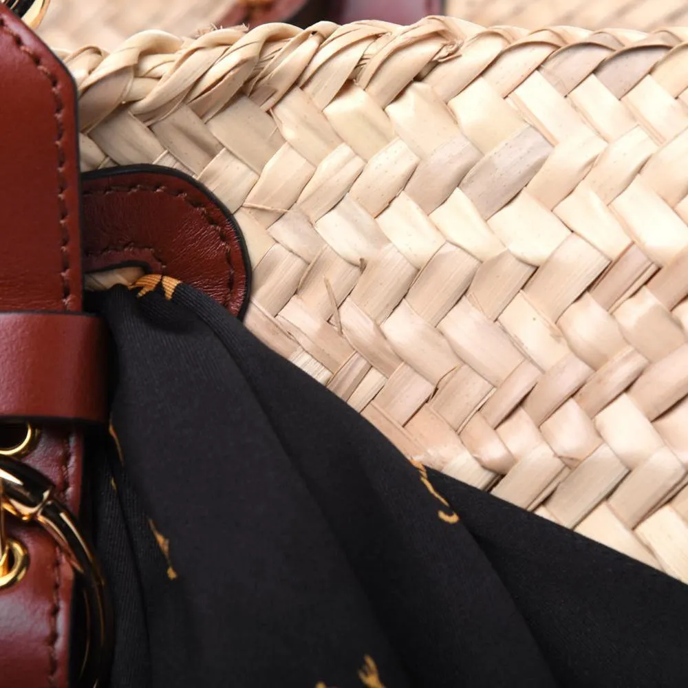Chloe Raffia Calfskin Horse-Print Panier Basket Bag