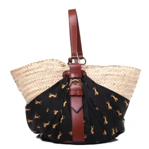 Chloe Raffia Calfskin Horse-Print Panier Basket Bag