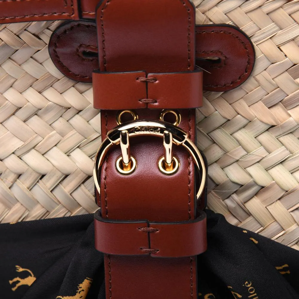 Chloe Raffia Calfskin Horse-Print Panier Basket Bag