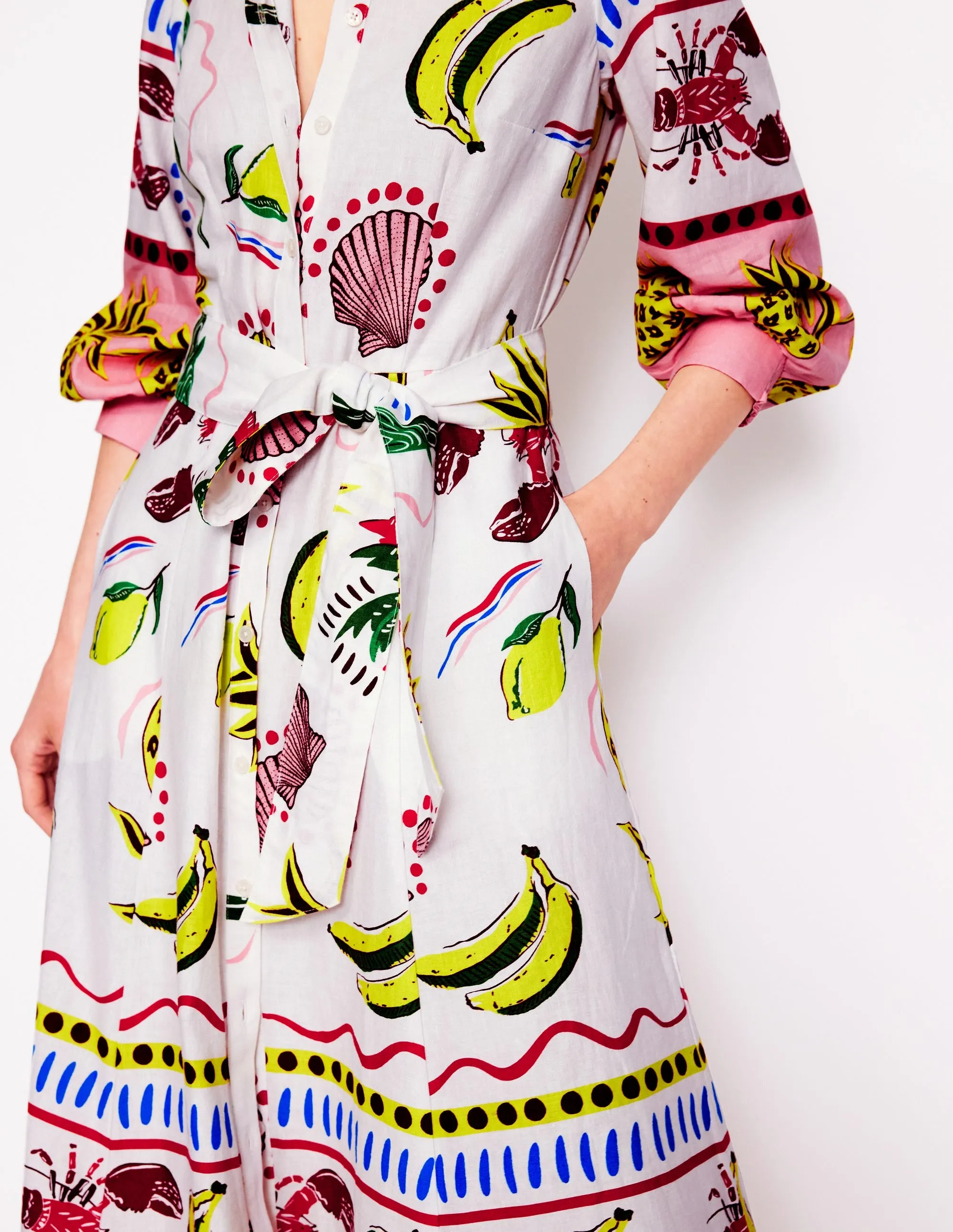 Clara Linen Blend Shirt Dress-Multi, Tropical Bonanza