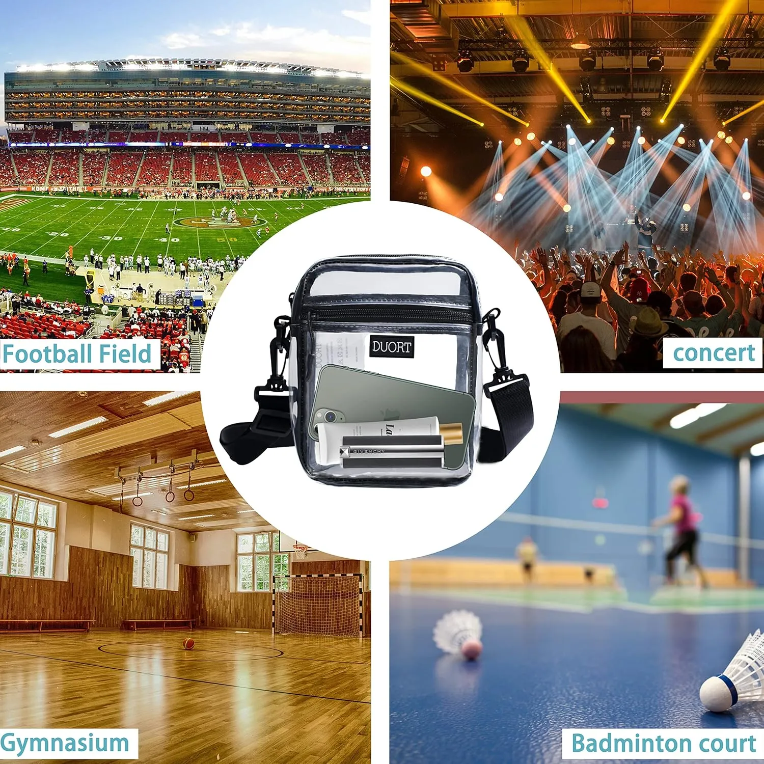 Clear Bag Stadium Approved, TPU Clear Purses Inside PocketCrossbody Bag Adjustable Strap for ConcertSporting Events