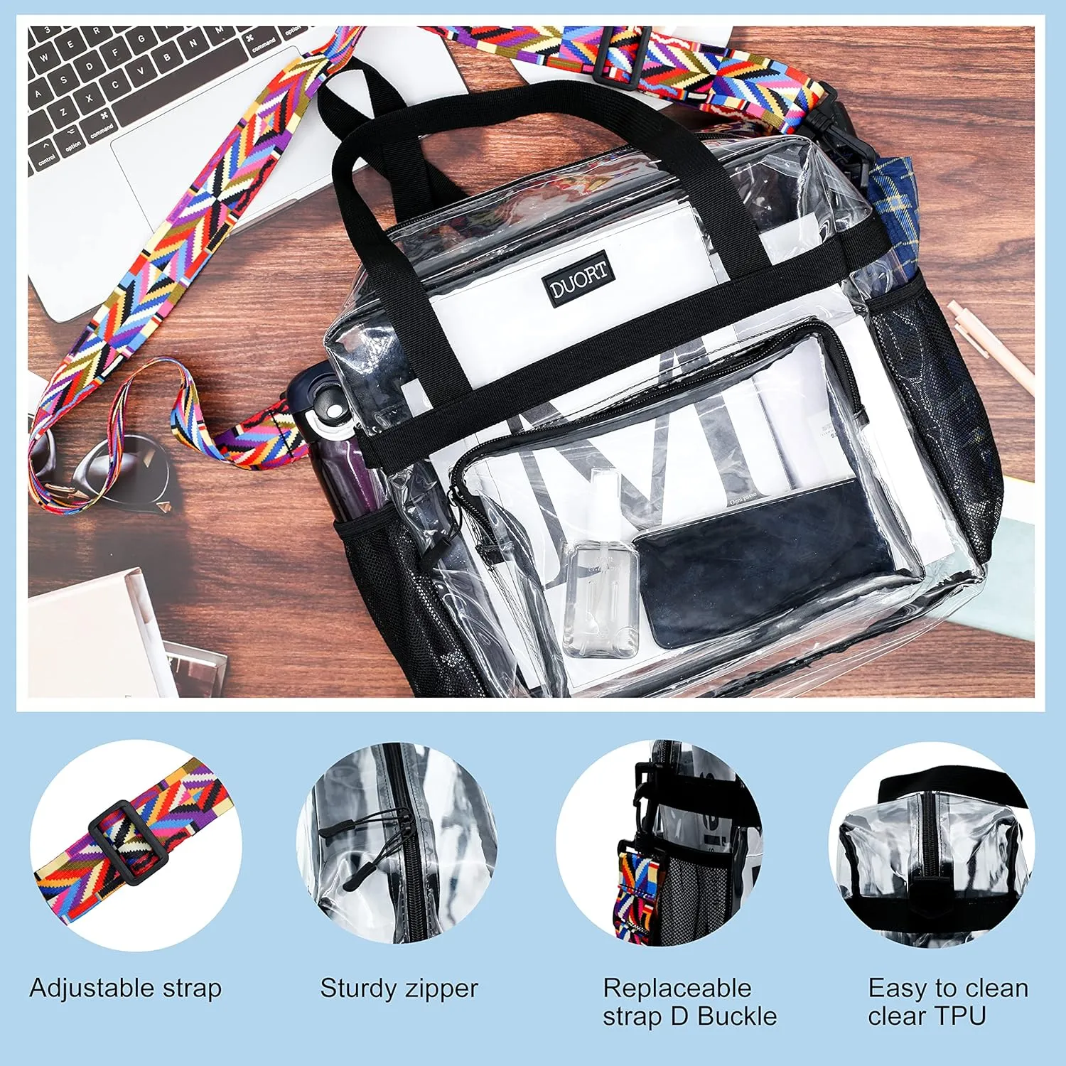 Clear Bag Stadium Approved, TPU Clear Purses Inside PocketCrossbody Bag Adjustable Strap for ConcertSporting Events