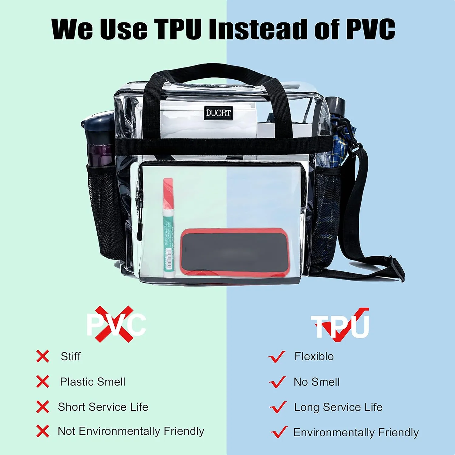 Clear Bag Stadium Approved, TPU Clear Purses Inside PocketCrossbody Bag Adjustable Strap for ConcertSporting Events